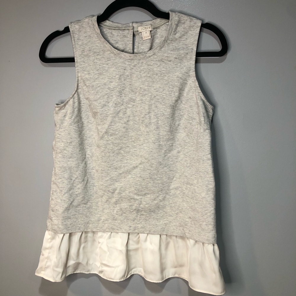 J. Crew Grey and White Peplum Ruffle Hem Tank Top